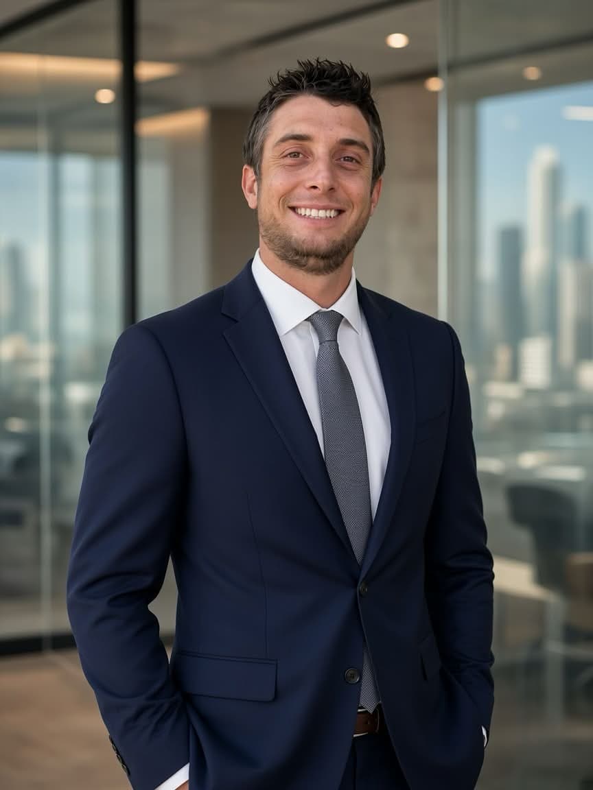 Garrett Doss (GRT) — crop consultant and List-Link founder Garrett Doss (GRT / @GRTonX) in a navy suit, smiling in an office
