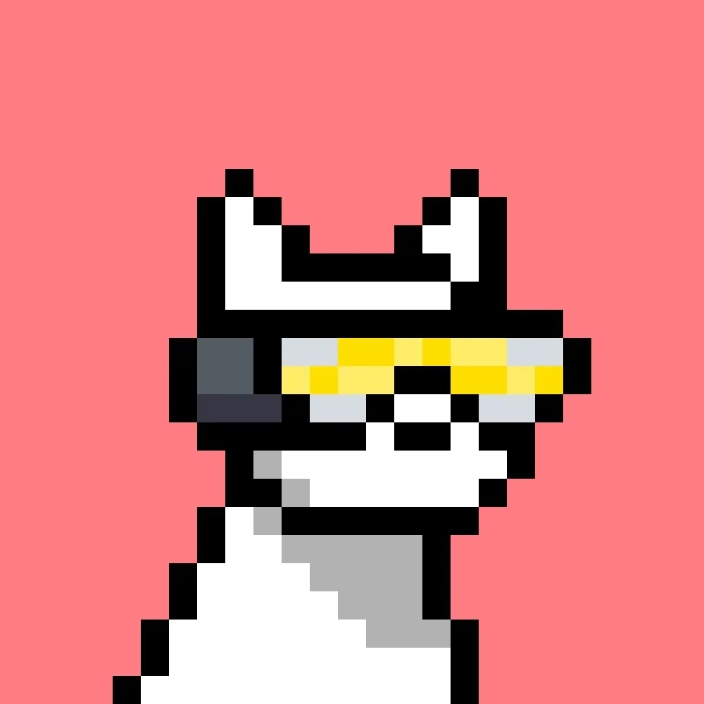 GRT official pixel profile picture — @GRTonX Official GRT coral-background white pixel dog with gold glasses